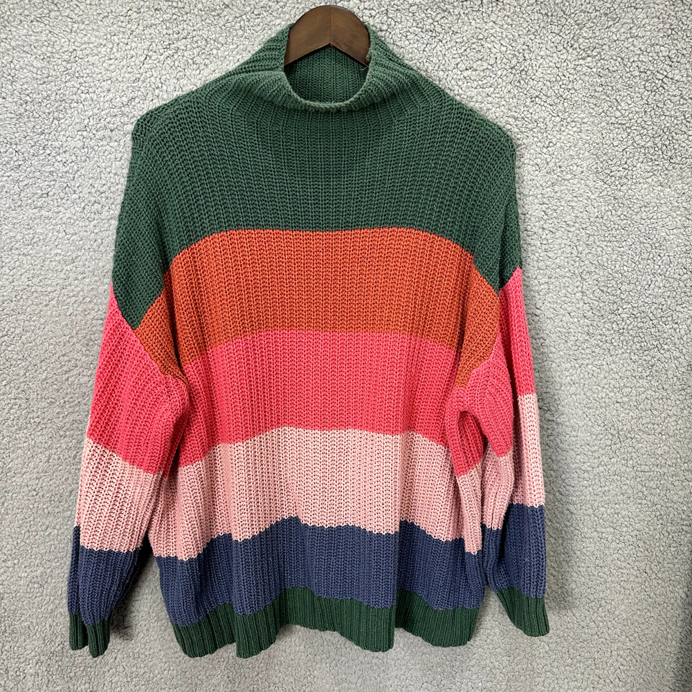 American Eagle Sweater Womens XS Striped Colorblock Oversized Chunky Knit Cozy